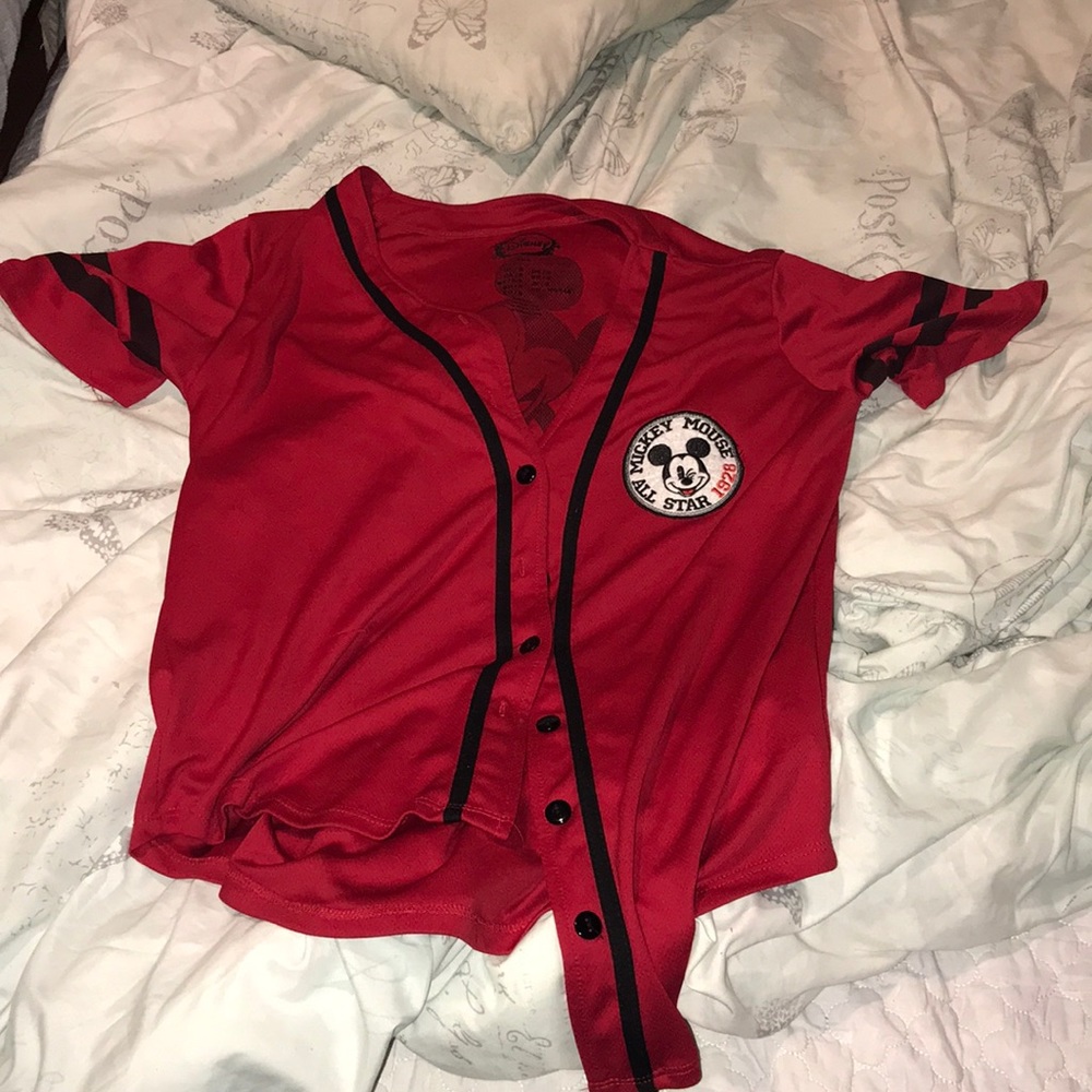 red mickey mouse jersey.